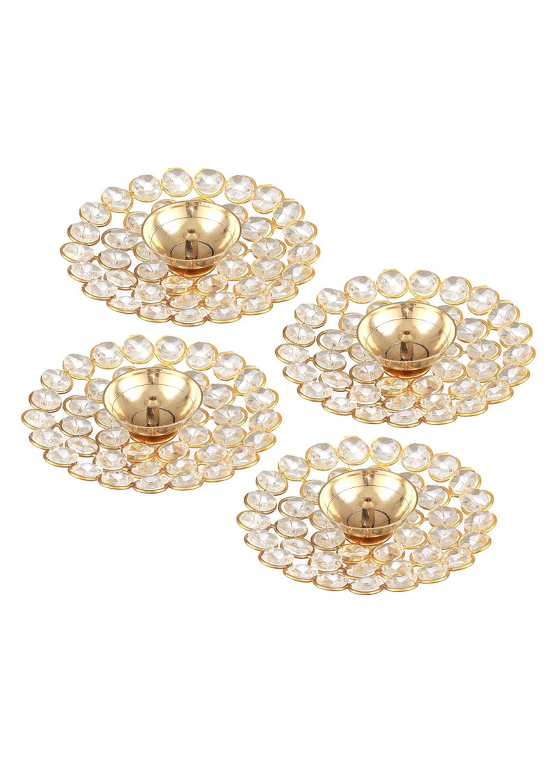 Shreeji 4 pcs Crystal Floral Shape Diya for Pooja and Home Decorations | Crystal Akhand Diya | Indian Puja Oil Lamp for Home Decor | Return Gifts | Diwali Decorations for Home, Indian Décor  - Image 1