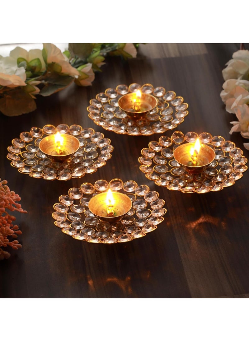 Shreeji 4 pcs Crystal Floral Shape Diya for Pooja and Home Decorations | Crystal Akhand Diya | Indian Puja Oil Lamp for Home Decor | Return Gifts | Diwali Decorations for Home, Indian Décor  - Image 2