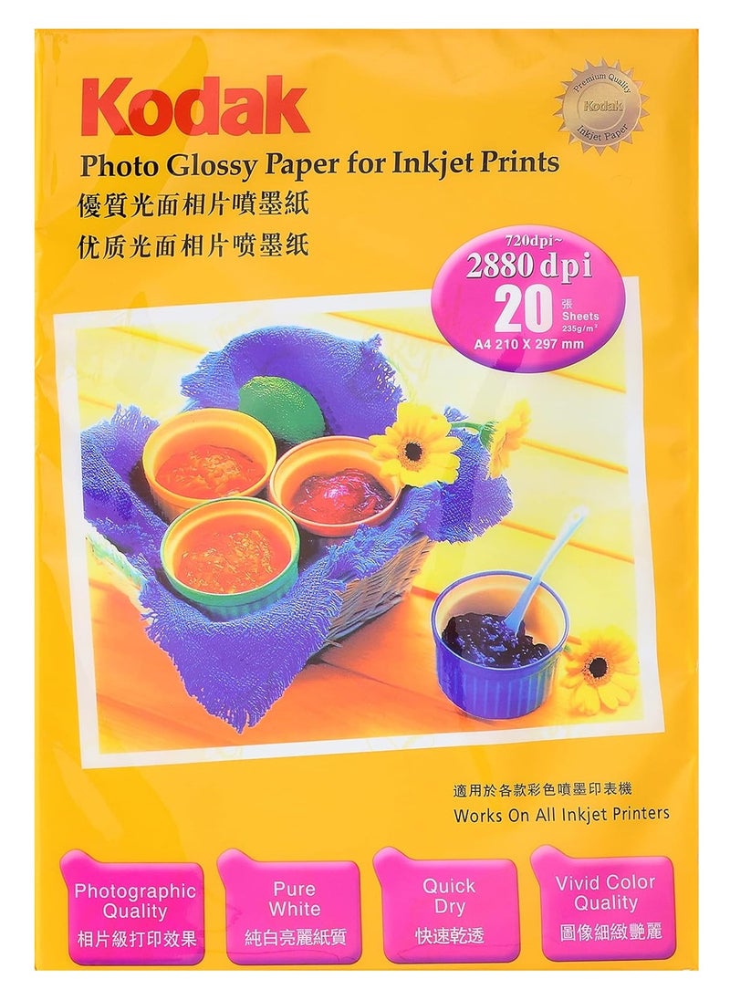 Kodak - photographic quality photo glossy paper a4-235 g - white - Image 1