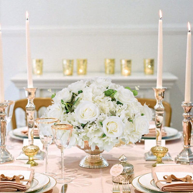 BLOSMON Wedding Flower Centerpieces Decorations: 6 Pcs 15.7" Large White Fake Rose Hydrangea Flowers Ball for Table - Artificial Silk Floral Arrangement Center Pieces for Home Party Event Decor - Image 3