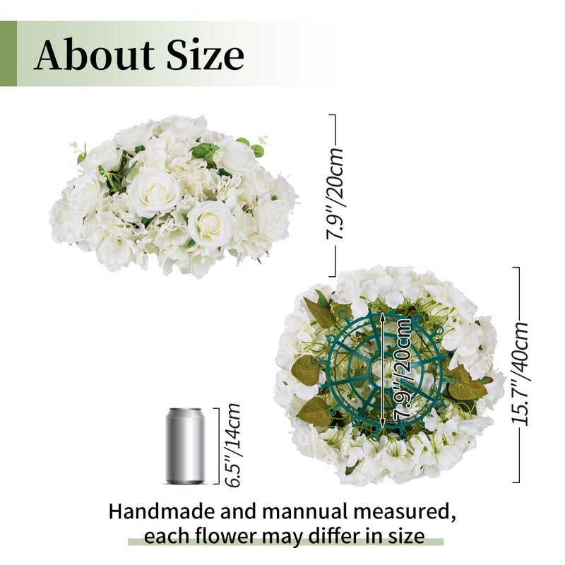 BLOSMON Wedding Flower Centerpieces Decorations: 6 Pcs 15.7" Large White Fake Rose Hydrangea Flowers Ball for Table - Artificial Silk Floral Arrangement Center Pieces for Home Party Event Decor - Image 4