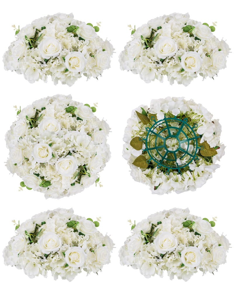 BLOSMON Wedding Flower Centerpieces Decorations: 6 Pcs 15.7" Large White Fake Rose Hydrangea Flowers Ball for Table - Artificial Silk Floral Arrangement Center Pieces for Home Party Event Decor - Image 1