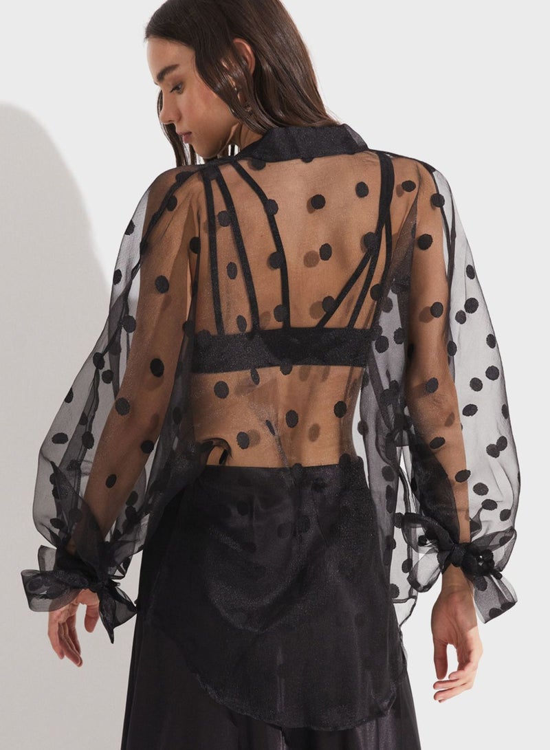 جون بلوزة بأكمام منتفخة شبكية - Image 2