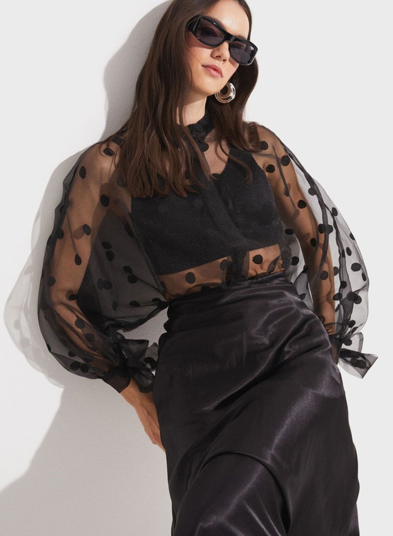 جون بلوزة بأكمام منتفخة شبكية - Image 3