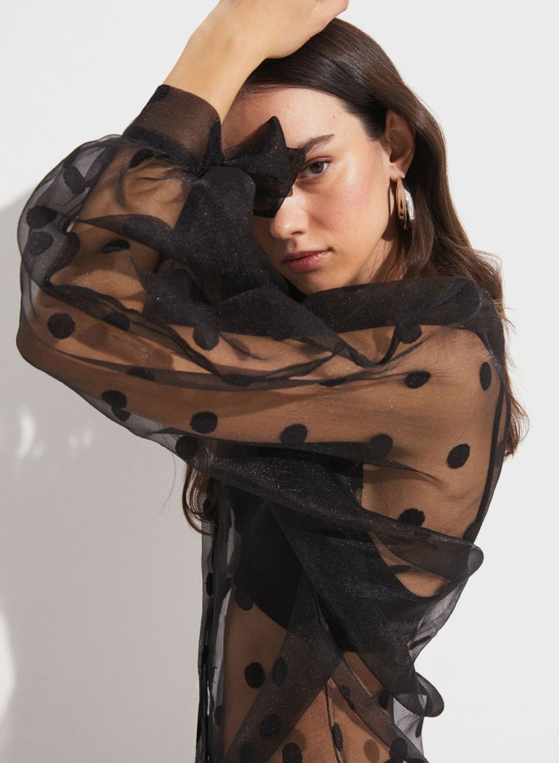 جون بلوزة بأكمام منتفخة شبكية - Image 4