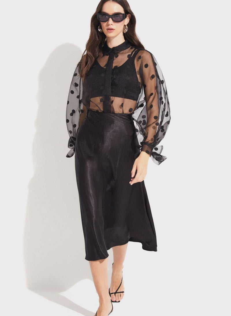 جون بلوزة بأكمام منتفخة شبكية - Image 1