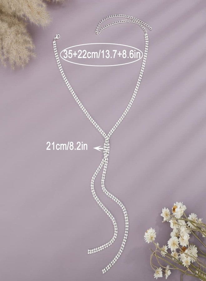 YERTTER Dainty Silver Full Rhinestone Chunky Chain Knot Y Collar Chain CHoker Statement Tassel Crystal Choker Necklace Adjustable for Party Music Bar Women （Silver 2） - Image 3