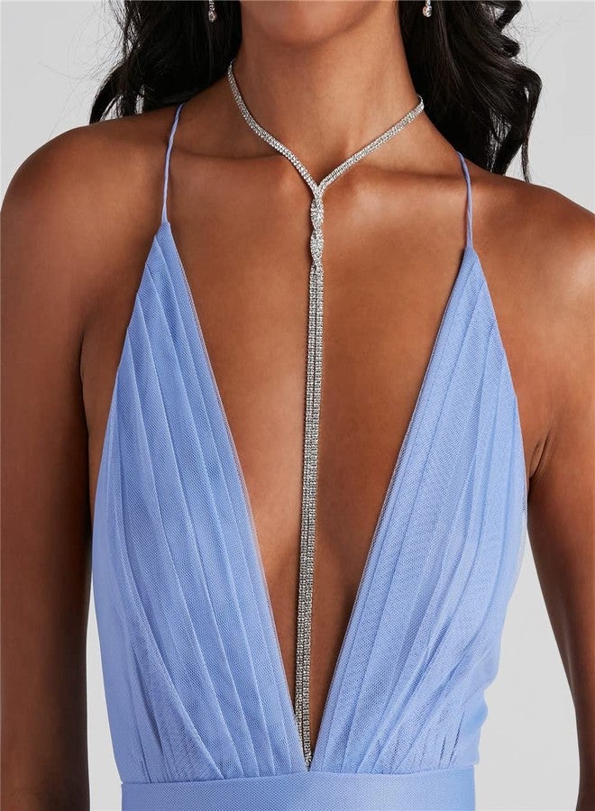 YERTTER Dainty Silver Full Rhinestone Chunky Chain Knot Y Collar Chain CHoker Statement Tassel Crystal Choker Necklace Adjustable for Party Music Bar Women （Silver 2） - Image 2