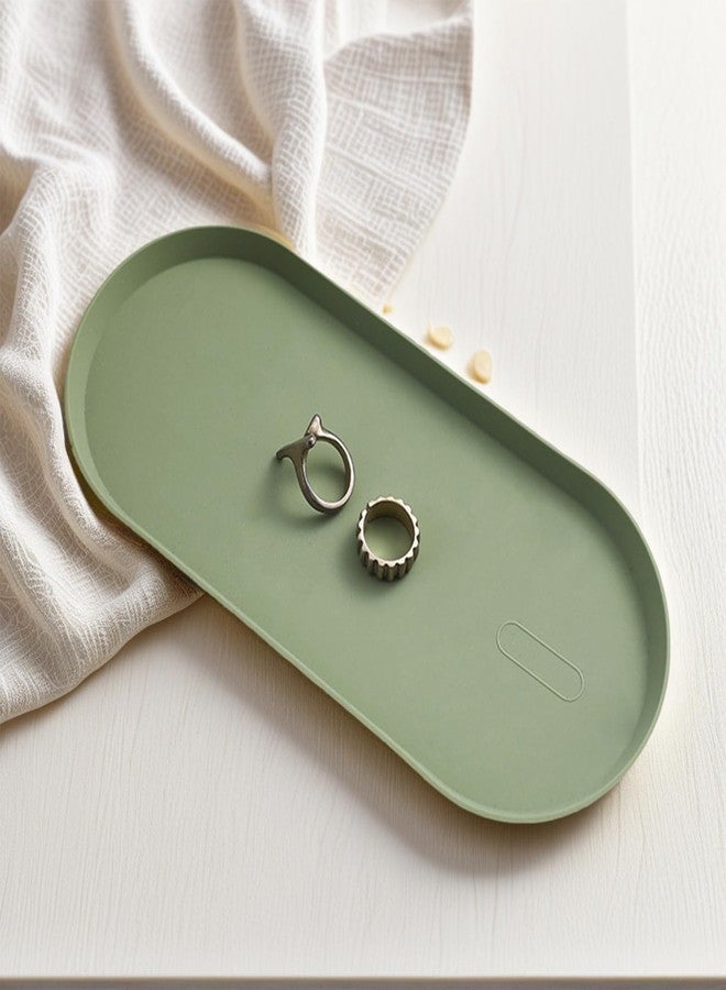 etspolt Silicone Vanity Tray - Oval Bathroom & Sink Tray (8.66x3.94 Inch) Dishwasher Safe Jewelry Organizer for for Bathroom, Desk, Vanity, and Cosmetics (Green) - Image 5