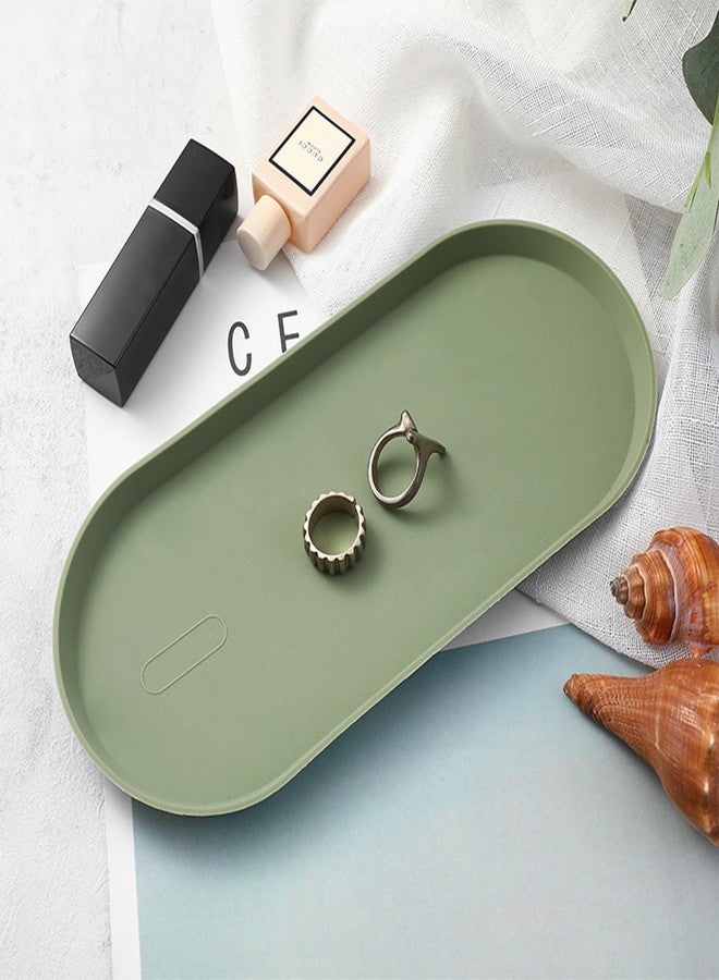 etspolt Silicone Vanity Tray - Oval Bathroom & Sink Tray (8.66x3.94 Inch) Dishwasher Safe Jewelry Organizer for for Bathroom, Desk, Vanity, and Cosmetics (Green) - Image 2