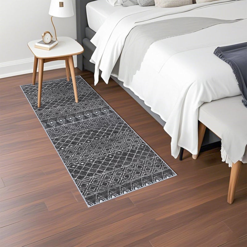 BYYVOO 2x5 Rug Runner Moroccan - Washable Hallway Runner Rug Non Slip Pets Friendly Runner Low Pile Soft Indoor Floor Mat Front Door for Kitchen Bedroom Entryway Laundry 2x5 Black - Image 3