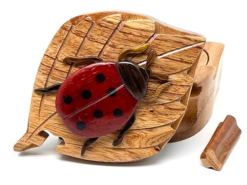 The Handcrafted Lady Bug - Secret Wooden Intarsia Puzzle Box - Handcrafted from Natural Exotic Woods - Image 4