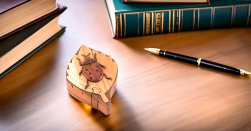 The Handcrafted Lady Bug - Secret Wooden Intarsia Puzzle Box - Handcrafted from Natural Exotic Woods - Image 3