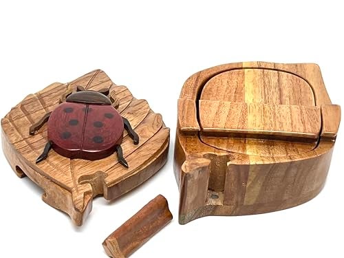 The Handcrafted Lady Bug - Secret Wooden Intarsia Puzzle Box - Handcrafted from Natural Exotic Woods - Image 5
