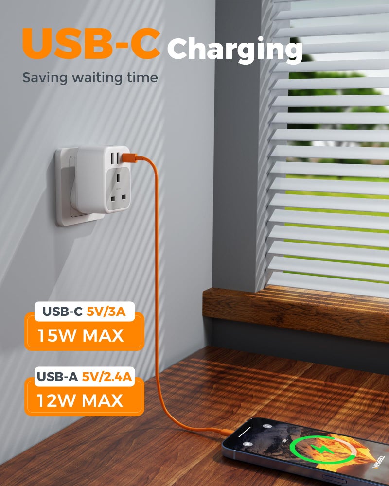 تيسان TESSAN UK to South Africa Plug Adapter, Type M Travel Adaptor with USB C - Image 4