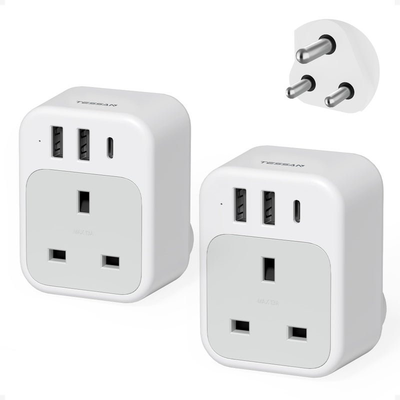 تيسان TESSAN UK to South Africa Plug Adapter, Type M Travel Adaptor with USB C - Image 1
