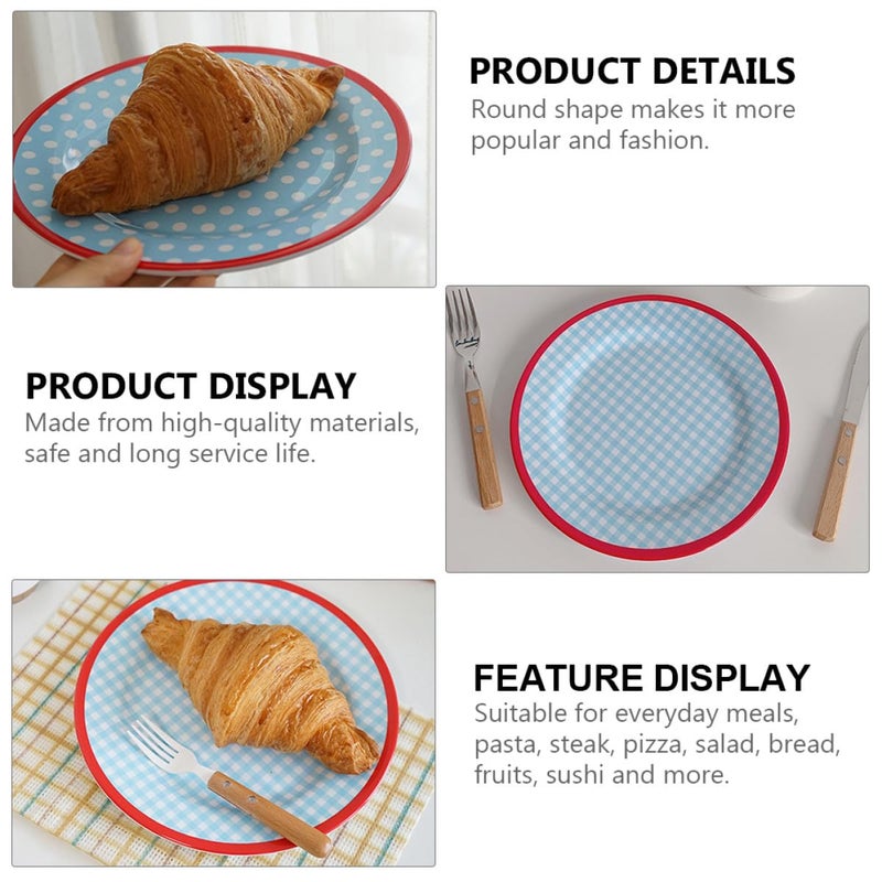 9 Inch Light Blue Plaid Melamine Dinner Plate Vintage Retro Style Salad Dessert Plate - Image 4