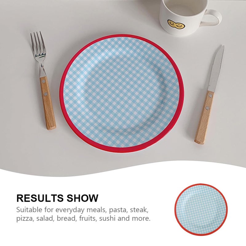 9 Inch Light Blue Plaid Melamine Dinner Plate Vintage Retro Style Salad Dessert Plate - Image 5