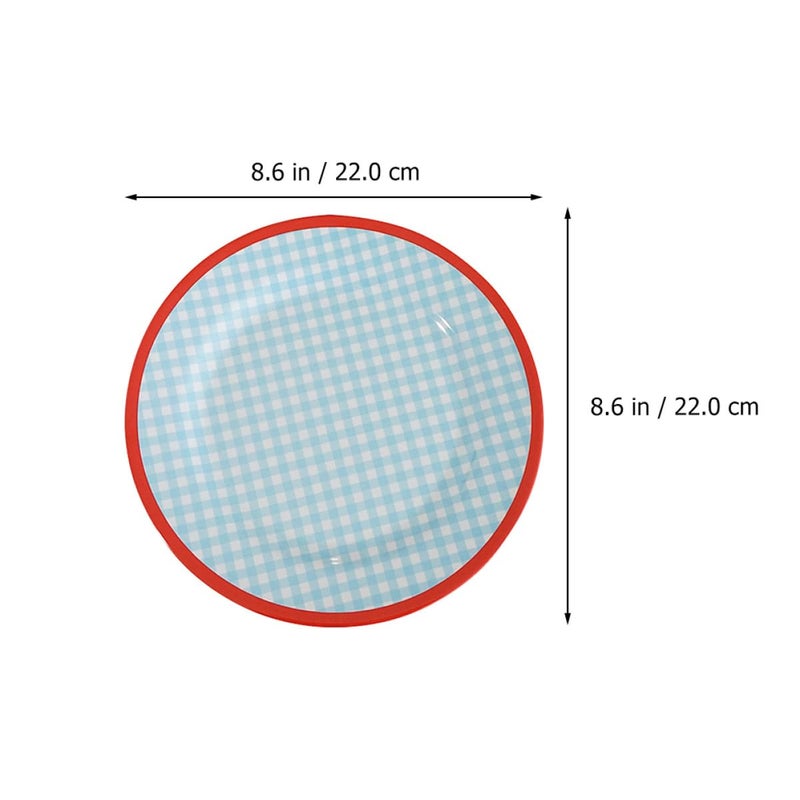 9 Inch Light Blue Plaid Melamine Dinner Plate Vintage Retro Style Salad Dessert Plate - Image 3