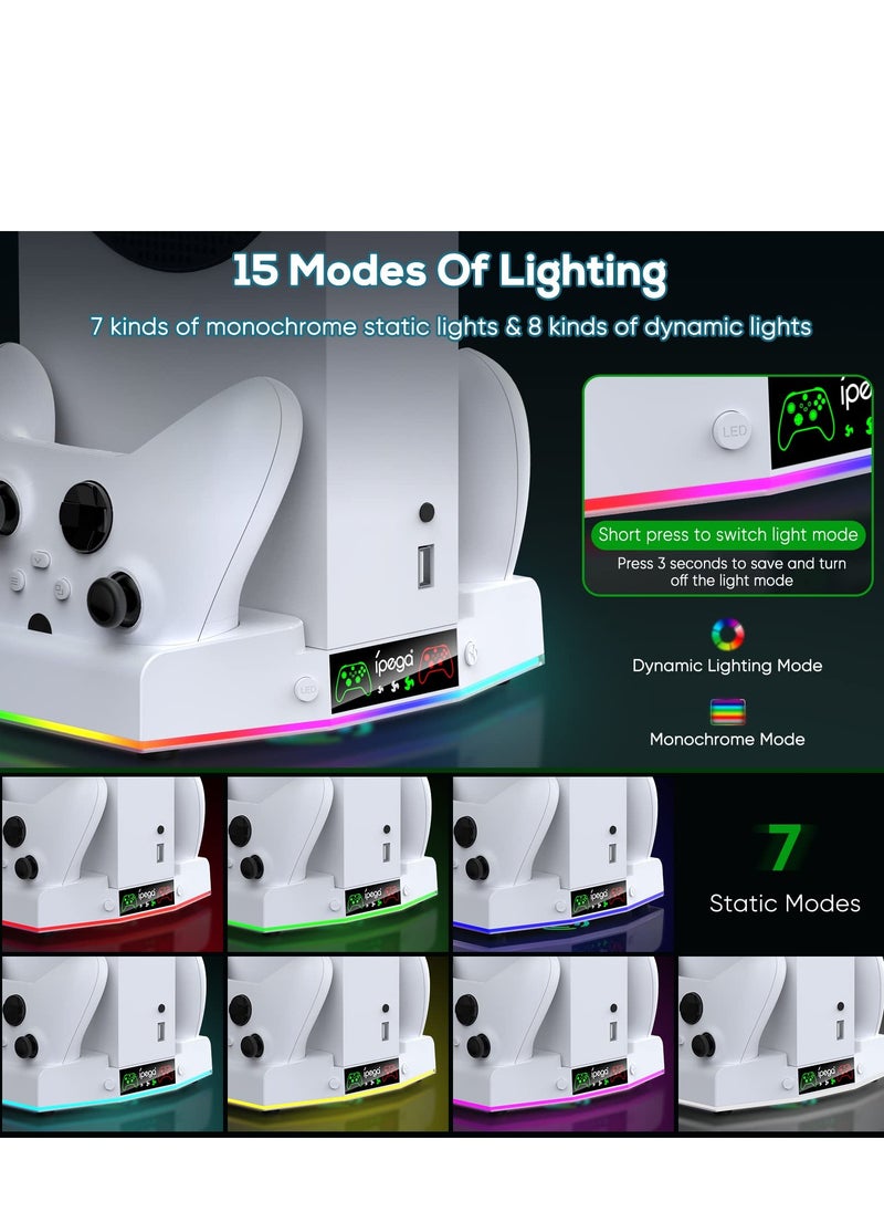 SYOSI - Cooling Stand & Charging Station for Xbox Series S with RGB Light Strip,Dual Charger of Controllers and Cooler Fan for XSS Console Accessories with 2*1400mAH Rechargeable Battery Pack,1*Headphone Hook - Image 1