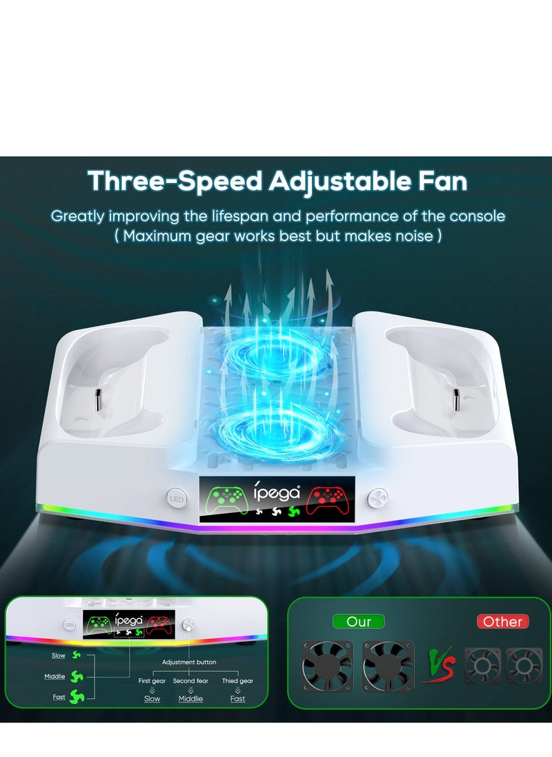 SYOSI - Cooling Stand & Charging Station for Xbox Series S with RGB Light Strip,Dual Charger of Controllers and Cooler Fan for XSS Console Accessories with 2*1400mAH Rechargeable Battery Pack,1*Headphone Hook - Image 1