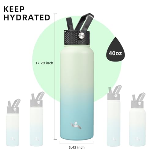 Konokyo 40oz Insulated Water Bottle Stainless Steel Sport Bottles with 3 Lids,Mint - Image 5