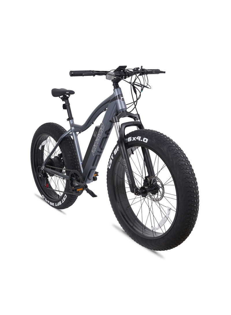 MOGOO دراجة كهربائية موغو 26" أوريون بإطارات عريضة – محرك 500 واط 48 فولت، بطارية LG 12.8Ah، 7 سرعات شيمانو، فرامل قرصية مزدوجة، مساعدة دواسة 5 مستويات، مدى 45–55 كم – دراجة كهربائية عريضة للبالغين - رمادي - Image 2