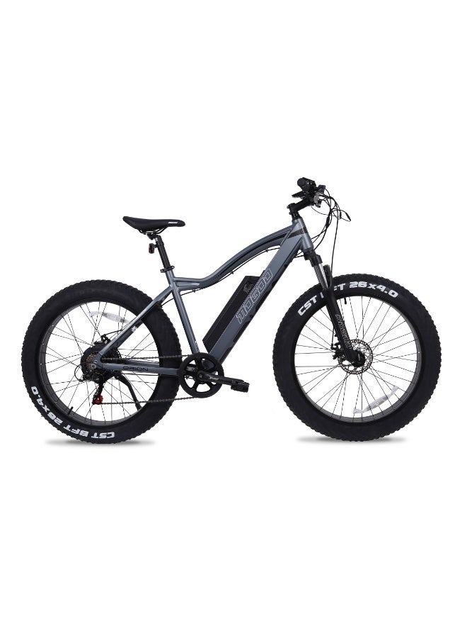 MOGOO دراجة كهربائية موغو 26" أوريون بإطارات عريضة – محرك 500 واط 48 فولت، بطارية LG 12.8Ah، 7 سرعات شيمانو، فرامل قرصية مزدوجة، مساعدة دواسة 5 مستويات، مدى 45–55 كم – دراجة كهربائية عريضة للبالغين - رمادي - Image 1