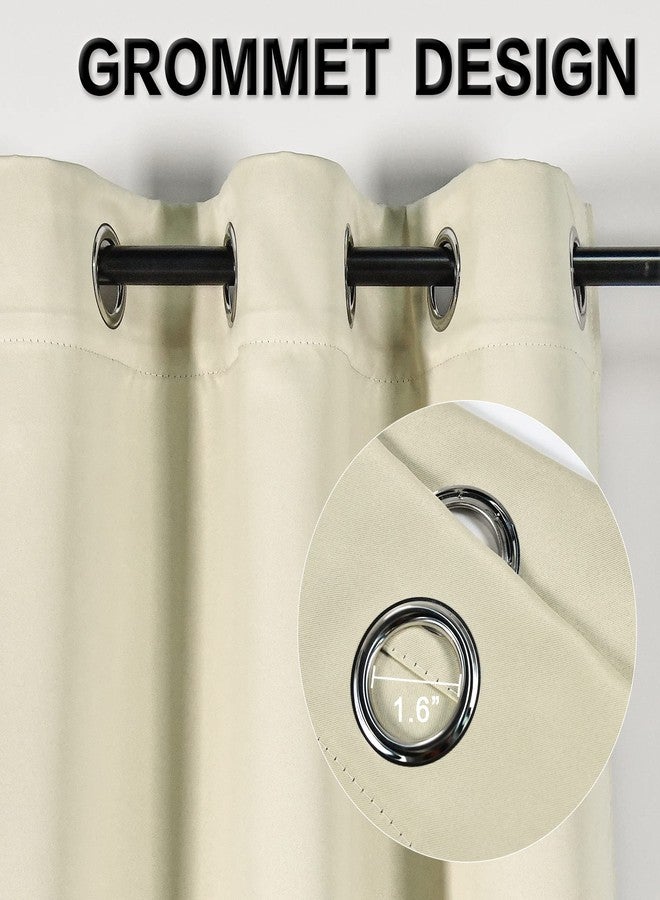 JADE POKE Inherent Flame Retardant Room Darkening Curtains Drape for Kids Room Window - 2 Panels Nickel Grommet Curtains for Bedroom Energy Efficiency Window Draperies for Living Room Beige 52Wx72L - Image 2