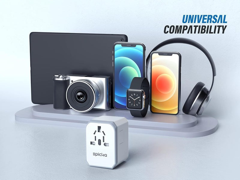 EPICKA Universal Travel Adapter, European Travel Plug Adapter - International Power Adapter Worldwide Charger with USB-C & 4 USB-A Ports, Travel Essentials for Italy, Japan, Europe, UK (TA-105, White) - Image 5