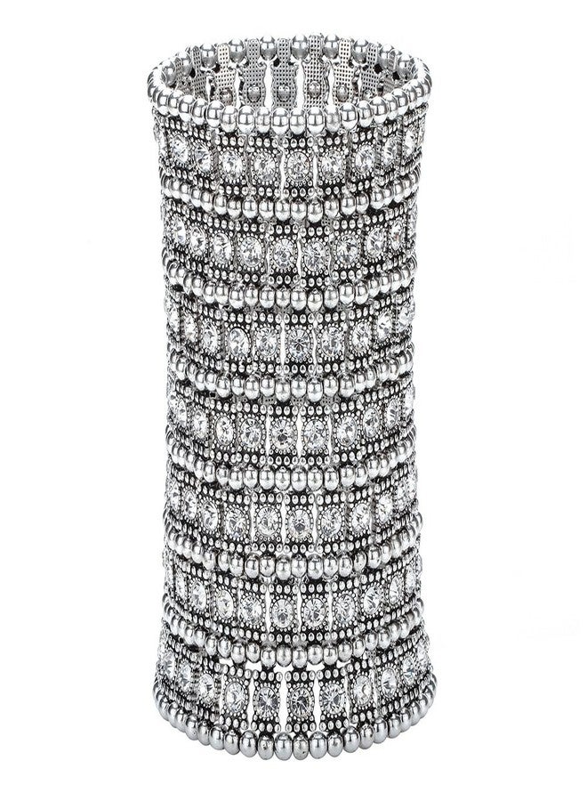 Szxc Womens Ballroom Rhinestone Stretch Cuff Bracelets Fit Wrist Circumference From 7" to 7.8" - Lead & Nickle Free - Image 1