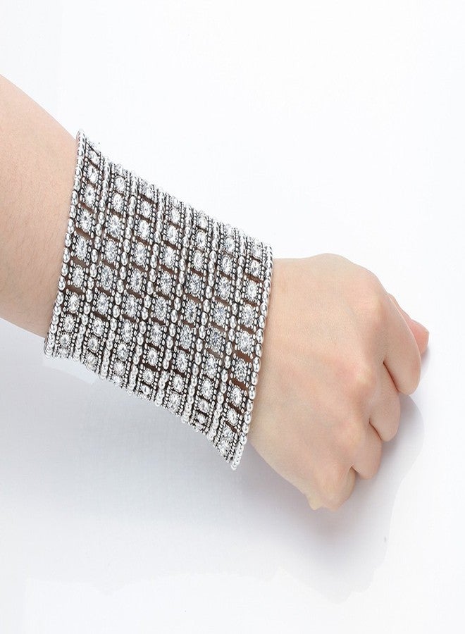 Szxc Womens Ballroom Rhinestone Stretch Cuff Bracelets Fit Wrist Circumference From 7" to 7.8" - Lead & Nickle Free - Image 4