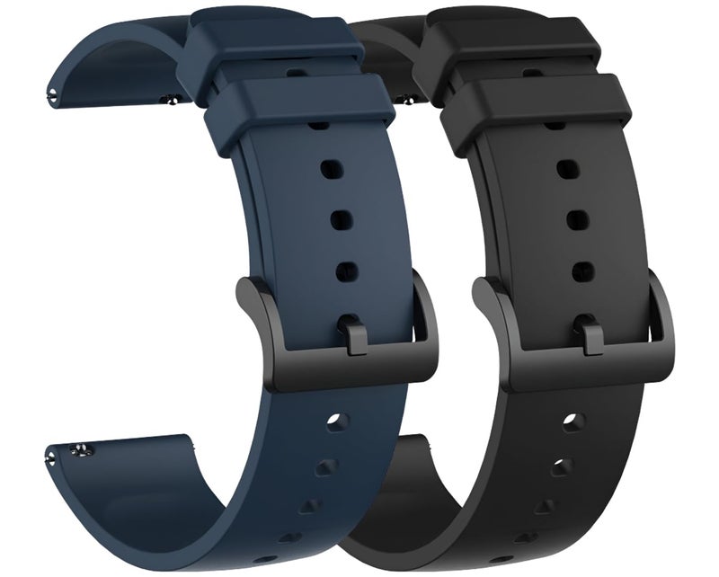 Estrenar 22mm Smart Watch Strap with Metal Buckle for Noise Colorfit Pulse 2 Max/Huawei GT2 46mm/Honor Magic Watch 2 46mm/Buzz/Boat Flash/Xtend/Xtend Pro & with All 22mm Lug Watch-Black, Navy (Pack of 2) - Image 1