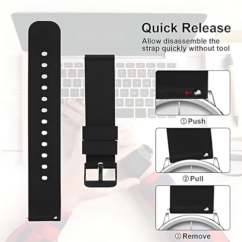 Estrenar 22mm Smart Watch Strap with Metal Buckle for Noise Colorfit Pulse 2 Max/Huawei GT2 46mm/Honor Magic Watch 2 46mm/Buzz/Boat Flash/Xtend/Xtend Pro & with All 22mm Lug Watch-Black, Navy (Pack of 2) - Image 3