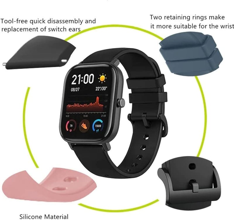 Estrenar 22mm Smart Watch Strap with Metal Buckle for Noise Colorfit Pulse 2 Max/Huawei GT2 46mm/Honor Magic Watch 2 46mm/Buzz/Boat Flash/Xtend/Xtend Pro & with All 22mm Lug Watch-Black, Navy (Pack of 2) - Image 2