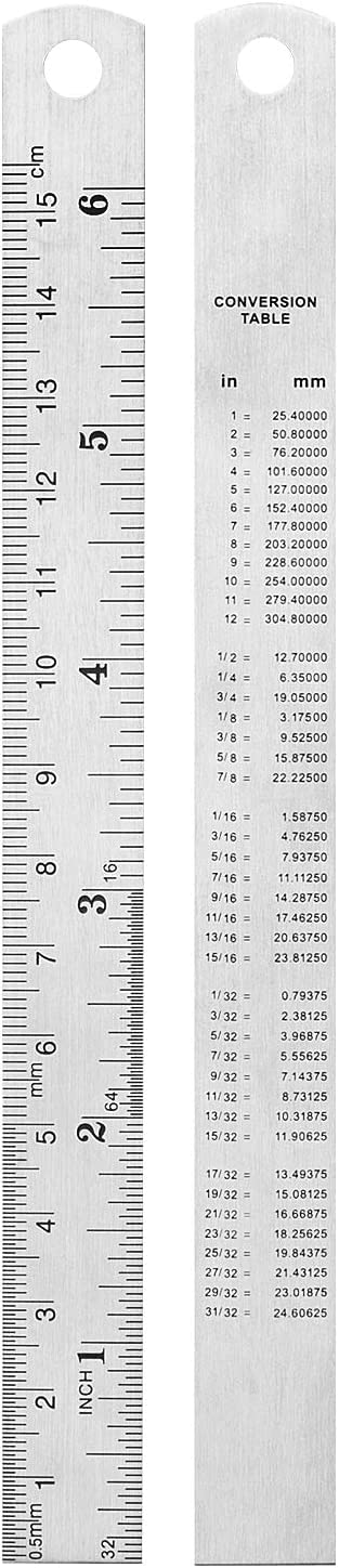 Worison 6-Inch Stainless Steel Ruler Straight Measuring Tool with Conversion Table, 4-Pack - Image 2