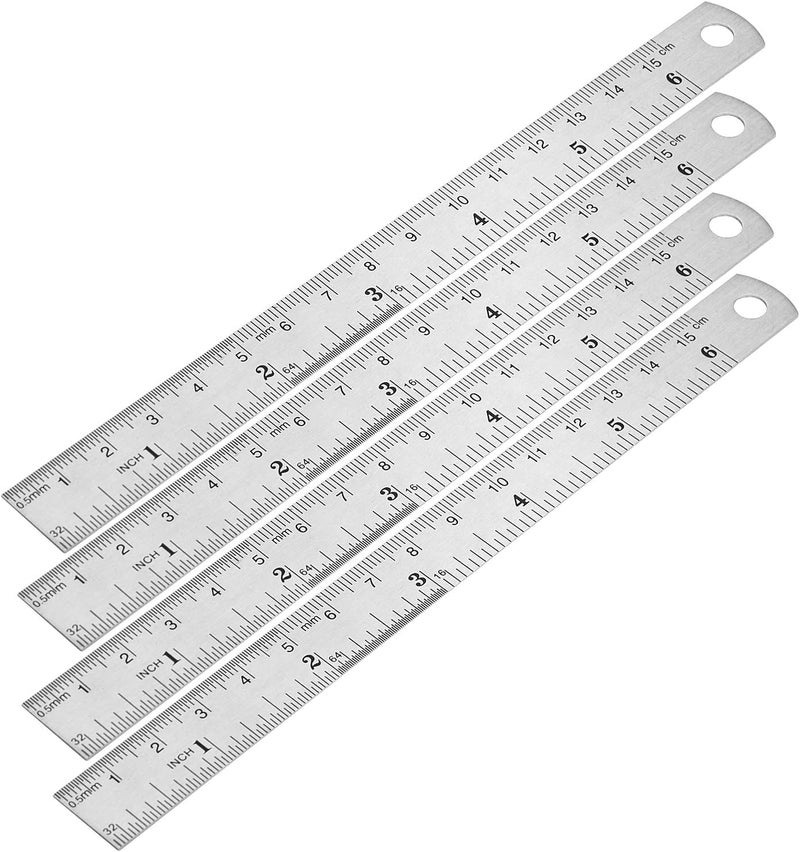 Worison 6-Inch Stainless Steel Ruler Straight Measuring Tool with Conversion Table, 4-Pack - Image 1