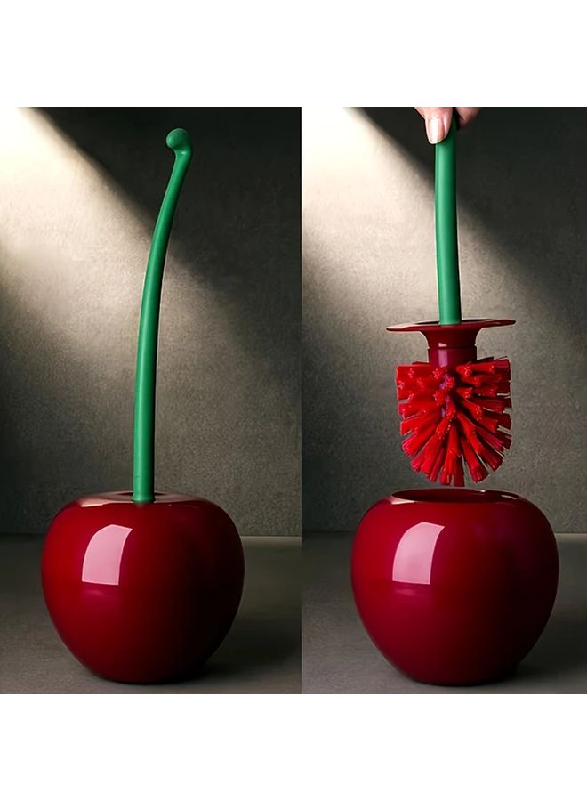 Rose Red Cherry Shape Long Handle Soft Bristle Toilet Brush Durable Cleaner - Image 3