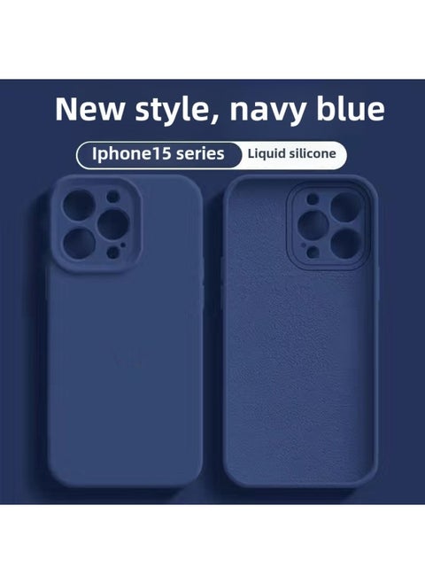Suitable For Apple 16Pro Liquid Silicone Phone Case IPhone15Pro Solid Silicone Fine Hole All-inclusive Protective Cover-Color:Navy Blue 【precision Hole With Logo + Packaging Box】-Applicable Models:i