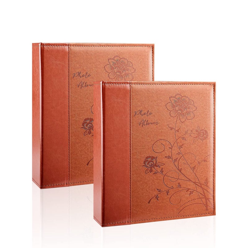 Artmag Artmag Photo Album 5x7 2 Packs Clear Pages Pockets Leather Cover Slip Slide in Photo Album Book Each Holds 50 Vertical 5x7 Photos Picture Book for Wedding Family (Brown)  - Image 1