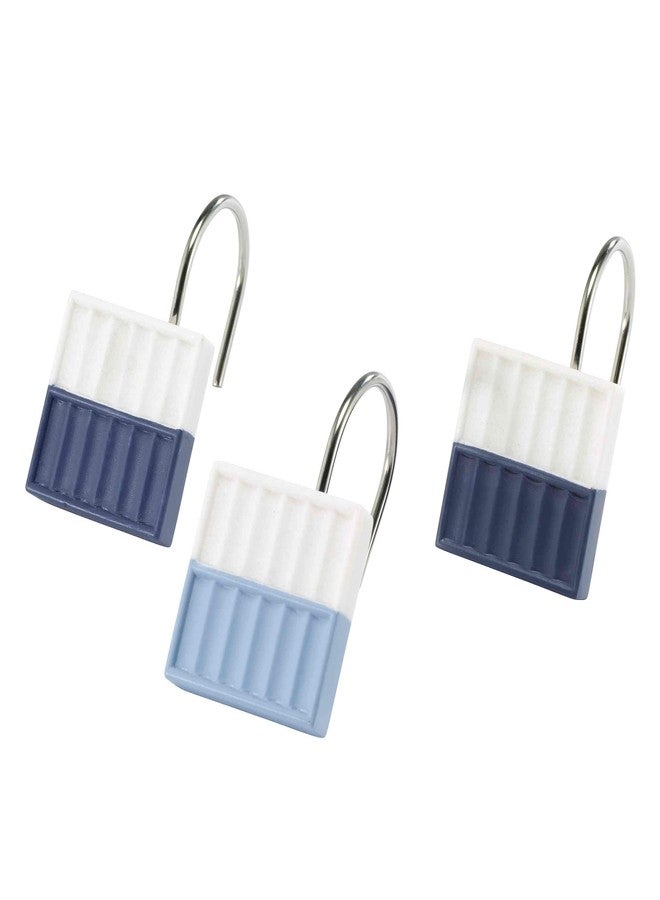 Izod - Shower Curtain Hooks, Resin Hooks for Curtain, Striped Bath Decor, Dorm Room Essentials, Set of 12 (Clubhouse Collection, Blue) - Image 1