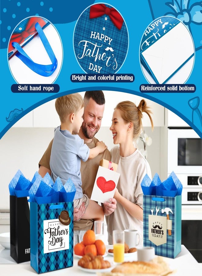 Kolldenn 12 Pcs 13" Large Fathers Day Gift Bags with Tissue Paper Happy Father's Day Gift Bag Bulk 4 Designs Dad Present Wrapping Supplies with Handle for Men Dad Grandpa Party Favor Supplies - Image 4