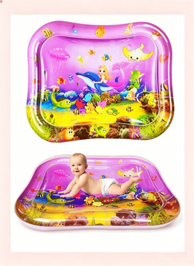 Mermaid-Themed Inflatable Baby Tummy Time Water Mat - Leak-Proof, Sensory Play & Crawling Aid for Infants(0-24 Months), Ocean Fantasy with Floating Toys, Portable Summer Floor Pad for Summer Cooling - Image 1