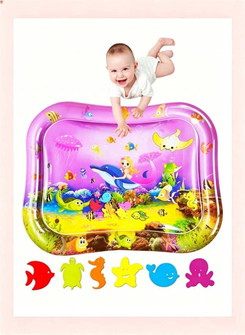 Mermaid-Themed Inflatable Baby Tummy Time Water Mat - Leak-Proof, Sensory Play & Crawling Aid for Infants(0-24 Months), Ocean Fantasy with Floating Toys, Portable Summer Floor Pad for Summer Cooling - Image 2