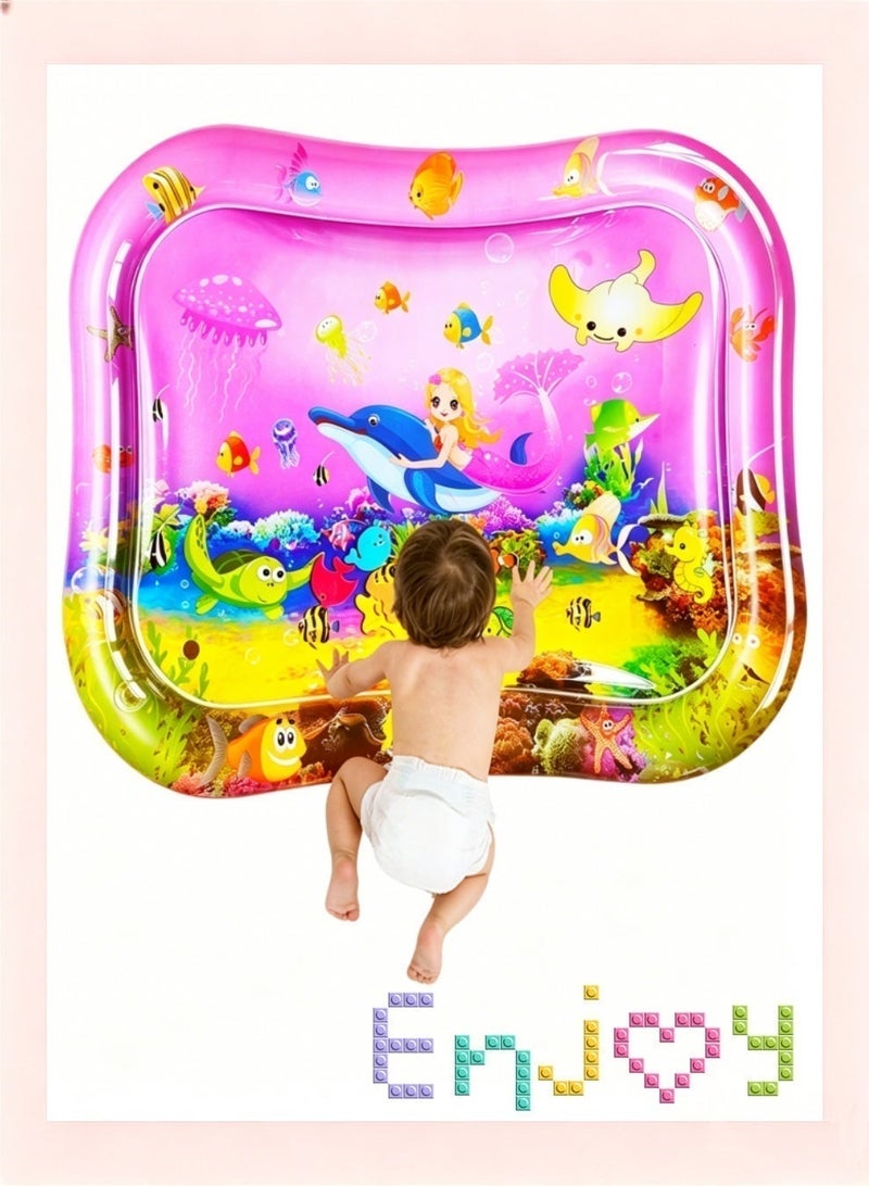 Mermaid-Themed Inflatable Baby Tummy Time Water Mat - Leak-Proof, Sensory Play & Crawling Aid for Infants(0-24 Months), Ocean Fantasy with Floating Toys, Portable Summer Floor Pad for Summer Cooling - Image 4