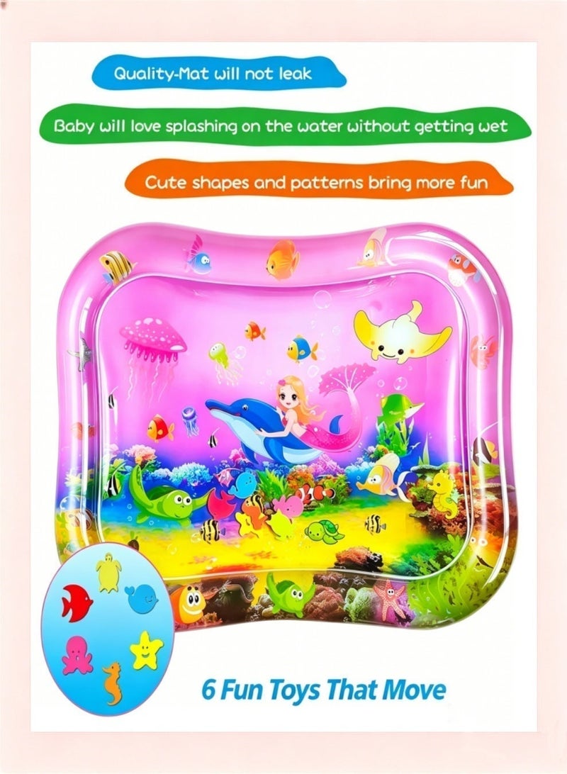 Mermaid-Themed Inflatable Baby Tummy Time Water Mat - Leak-Proof, Sensory Play & Crawling Aid for Infants(0-24 Months), Ocean Fantasy with Floating Toys, Portable Summer Floor Pad for Summer Cooling - Image 5