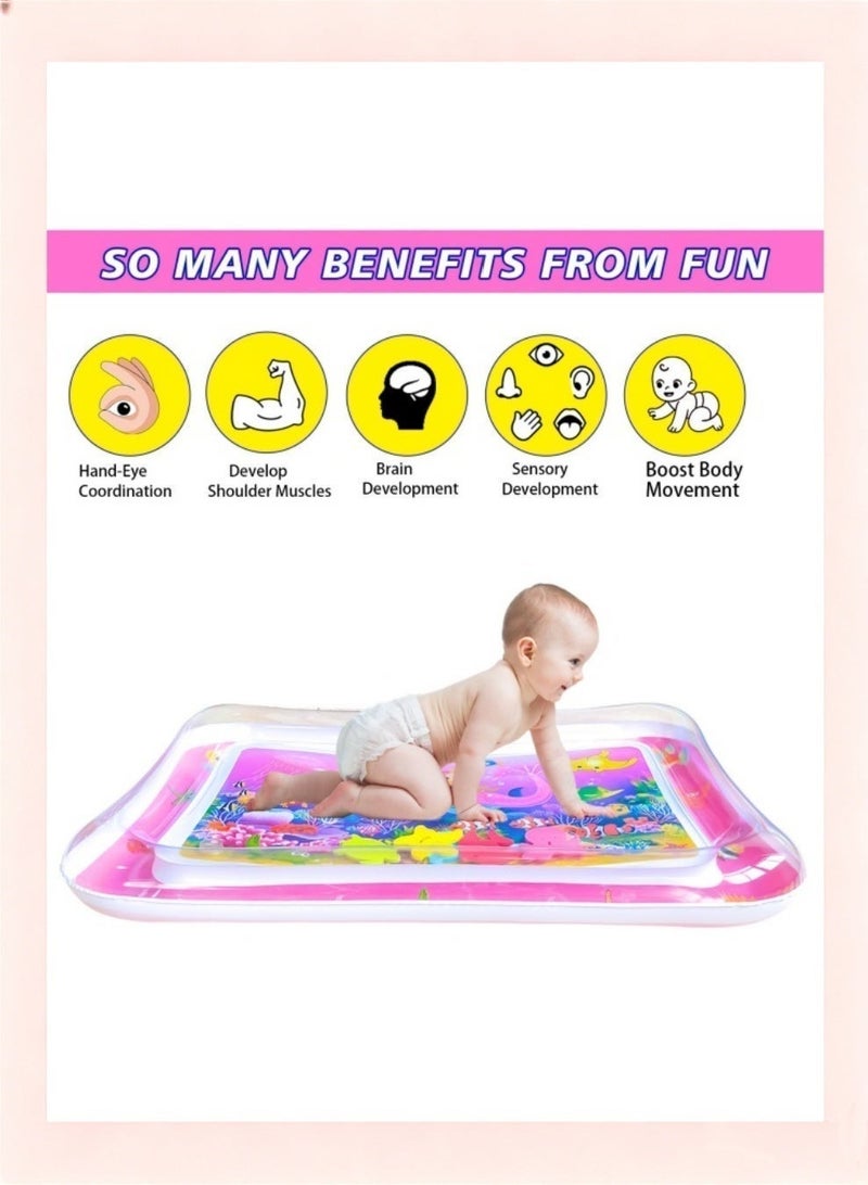 Mermaid-Themed Inflatable Baby Tummy Time Water Mat - Leak-Proof, Sensory Play & Crawling Aid for Infants(0-24 Months), Ocean Fantasy with Floating Toys, Portable Summer Floor Pad for Summer Cooling - Image 3