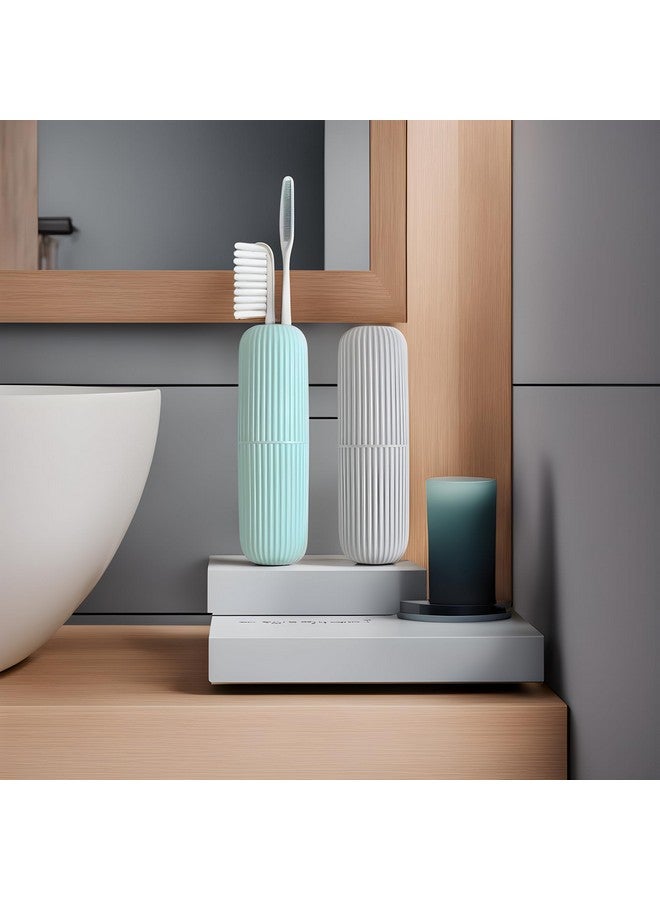 Clazkit Plastic Portable Toothbrush Case Box Storage Organizer Cover for Travel Bathroom Hiking Camping (Multicolour) - Pack of 2 - Image 1