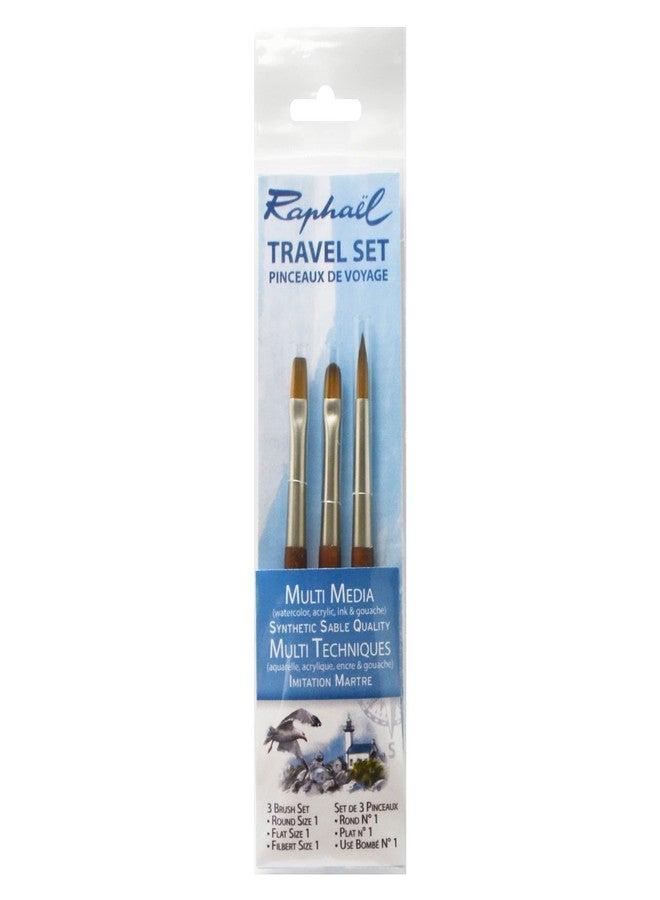Raphael Precision Travel Brush Set, Round 1, Flat 1, Filbert 1, Natural