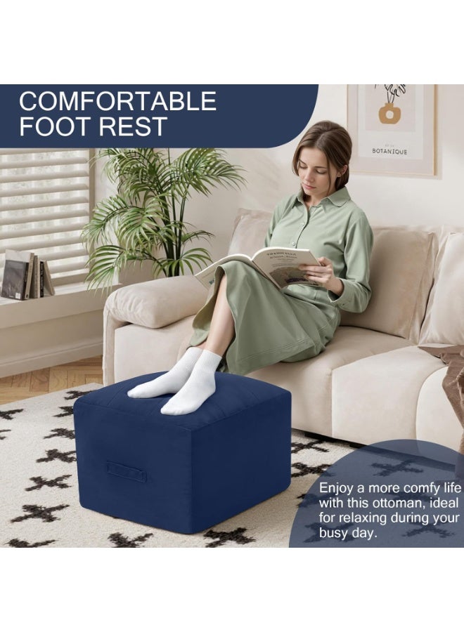 Square Stuffed Pouf Ottoman Foot Rest, Floor Pouf Foot Stool with Foam Chunk Filling, Soft Stuffed Ottoman Footrest for Living Room, Blue - Image 3